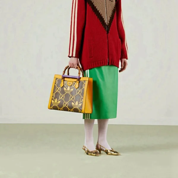 Gucci Adidas X Diana Medium Tote Bag - Brunt Og Gult Skinn