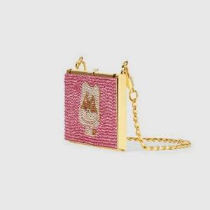 Gucci Crystal Mini Bag Med Dyremotiv - Gullfarget Metall