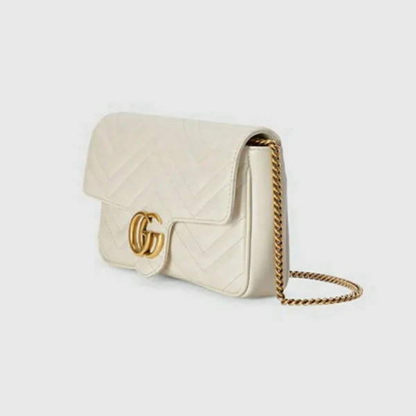 Gucci GG Marmont Mini Card Case Chain Lommebok - Hvitt Skinn