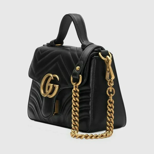 Gucci GG Marmont Mini Top Håndtak Veske - Svart Chevron Lær