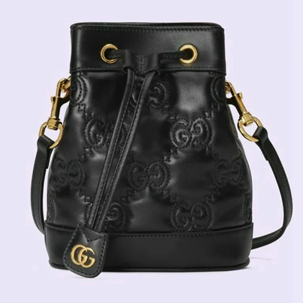 Gucci GG Matelassé Bucket Bag - Svart Skinn