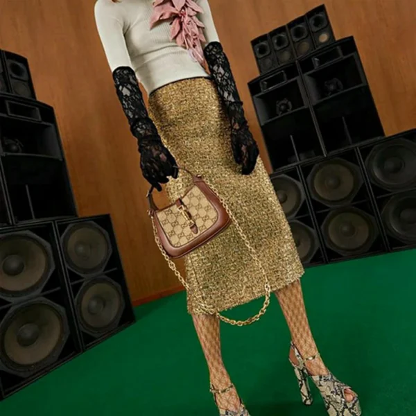 Gucci Jackie 1961 Crystal GG Mini Skulderveske - Camel And Ebony Canvas