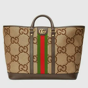 Gucci Jumbo GG Medium Tote Bag - Camel And Ebony Canvas