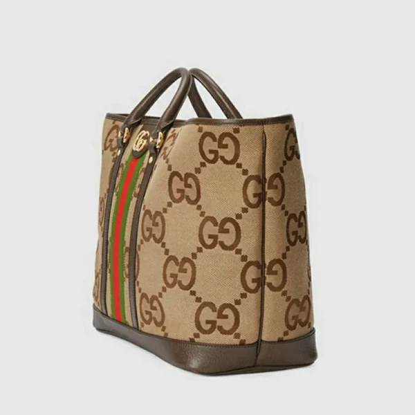 Gucci Jumbo GG Medium Tote Bag - Camel And Ebony Canvas