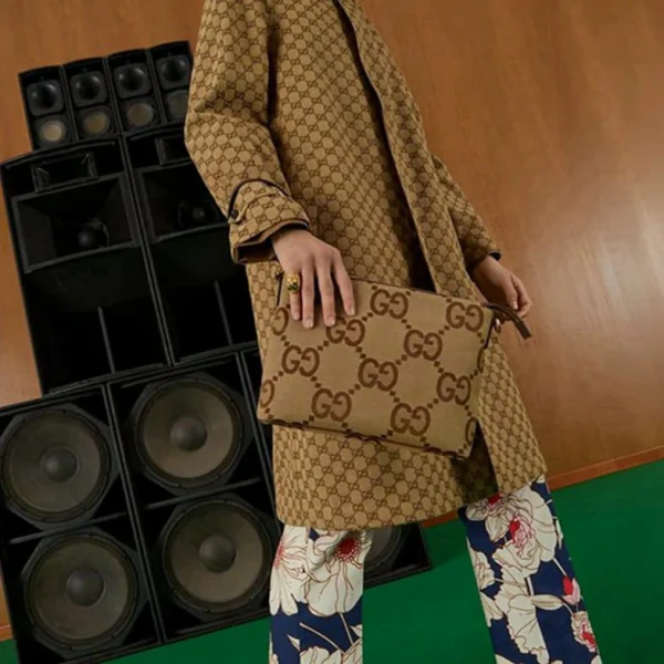 Gucci Jumbo GG Messenger Bag - Camel And Ebony GG Canvas