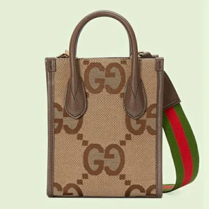 Gucci Jumbo GG Mini Tote Bag - Camel And Ebony GG Canvas