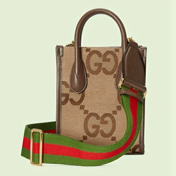 Gucci Jumbo GG Mini Tote Bag - Camel And Ebony GG Canvas